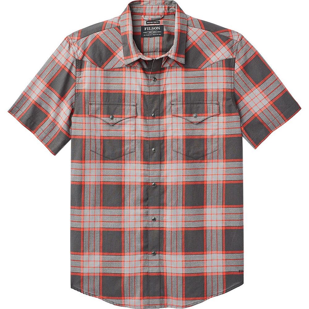 Filson Snap Front Western Trim Fit Short Sleeve Shirt Mens M Snap Front Plaid